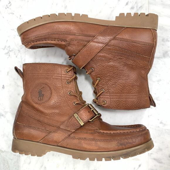 POLO RALPH LAUREN Country Ranger Boot 10.5 Brown Tumbled Leather Buckle EUC - Picture 4 of 11